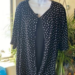 Woman Within Black w White Dot Button-Up Elbow Length Sleeve Sweater, 26…